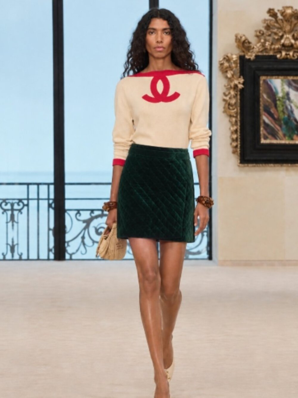 NWOT Sandro Quilted Velvet Mini Skirt in Emerald Green $390